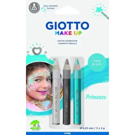 Giotto Make Up Princess Pack con 3 Lapices Cosmeticos de Tematica Princesa - Se Lava con Agua - Dermatologicamente Testado - Col