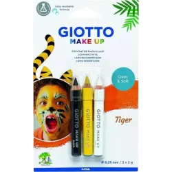 Giotto Make Up Tiger Pack con 3 Lapices Cosmeticos de Tematica Tigre - Se Lava con Agua - Dermatologicamente Testado - Colores S