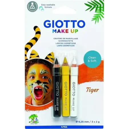 Giotto Make Up Tiger Pack con 3 Lapices Cosmeticos de Tematica Tigre - Se Lava con Agua - Dermatologicamente Testado - Colores S