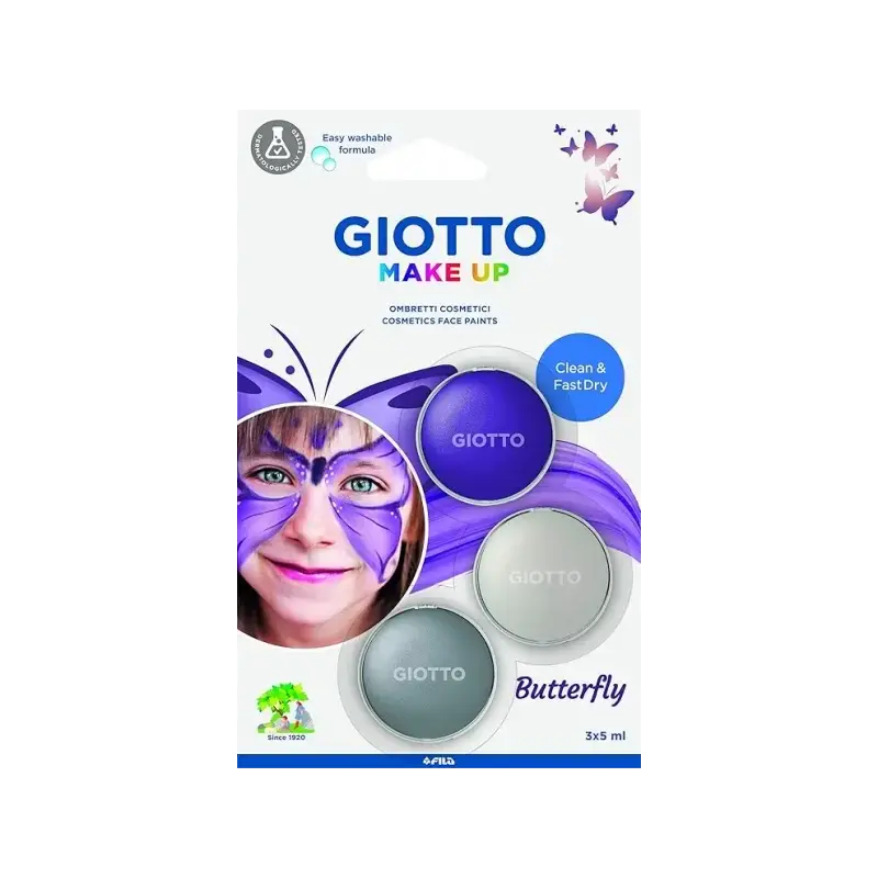 Giotto Make Up Butterfly Pack con 3 Maquillajes Faciales de Tematica Mariposa - Se Lava con Agua - Dermatologicamente Testado -