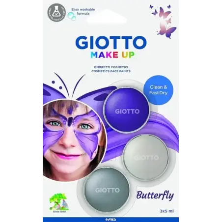 Giotto Make Up Butterfly Pack con 3 Maquillajes Faciales de Tematica Mariposa - Se Lava con Agua - Dermatologicamente Testado -