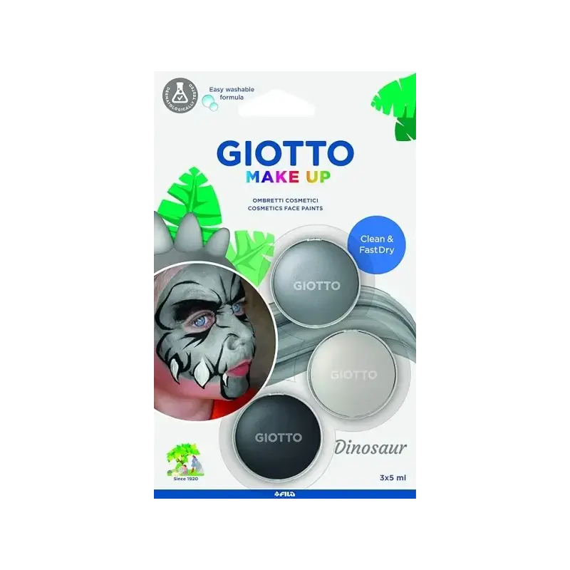 Giotto Make Up Dinosaur Pack con 3 Maquillajes Faciales de Tematica Dinosaurio - Se Lava con Agua - Dermatologicamente Testado -