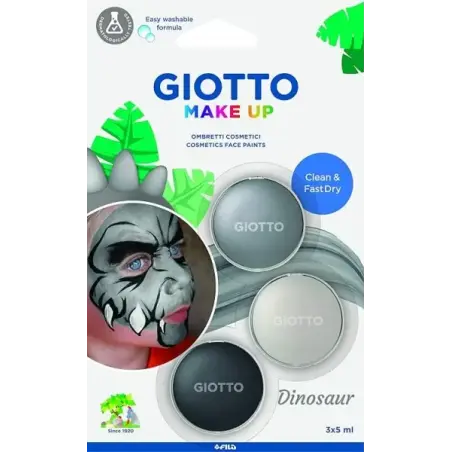 Giotto Make Up Dinosaur Pack con 3 Maquillajes Faciales de Tematica Dinosaurio - Se Lava con Agua - Dermatologicamente Testado -