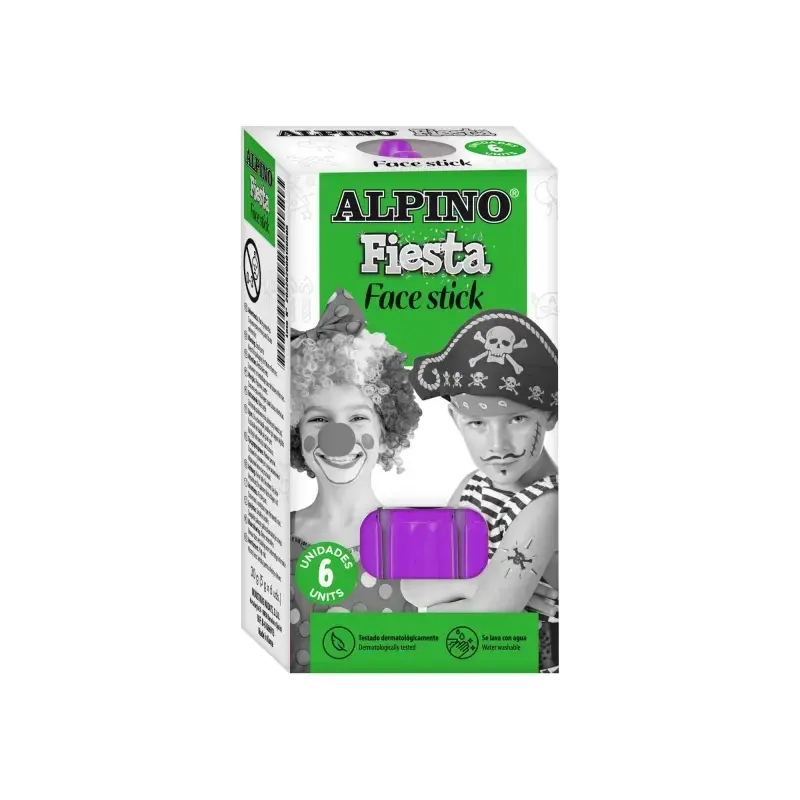 Alpino Fiesta Face Stick Pack con 6 Barritas de Pintura Facial - Sistema Retractil Giratorio - Se Lava con Agua - Testado Dermat