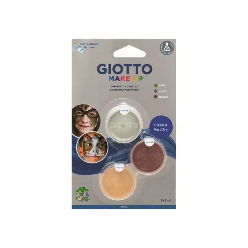 Giotto Make Up Metallic Pack con 3 Maquillajes Faciales - Se Lava con Agua - Dermatologicamente Testado - Colores Metalicos Surt