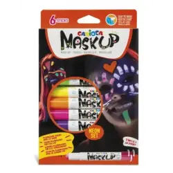 Carioca Mask Up Neon Pack de 6 Colores para la Piel en Barra Neon - Ideales para Fiestas - Fluorescentes con Luz Ultravioleta -