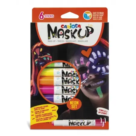Carioca Mask Up Neon Pack de 6 Colores para la Piel en Barra Neon - Ideales para Fiestas - Fluorescentes con Luz Ultravioleta -