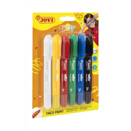 Jovi Twist Pack de 6 Stick Pintura de Cara - Base Agua - Gran Cobertura - Seca Rapido - Facil de Retirar - Hipoalergenico - Colo