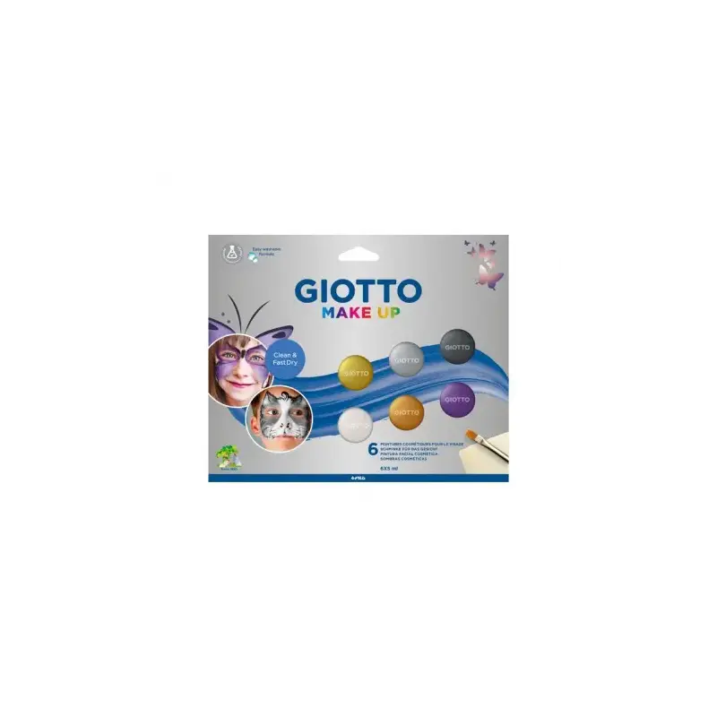 Giotto Make Up Metallic Pack con 6 Maquillajes Faciales - Se Lava con Agua - Dermatologicamente Testado - Colores Metalicos Surt