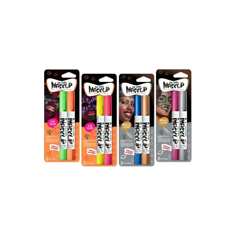 Carioca Mask Up Metallic & Neon Pack de 12 Blisters con 2 Lapices cada Uno - Brillantes y Lavables - Base Agua - Se Pueden Mezcl