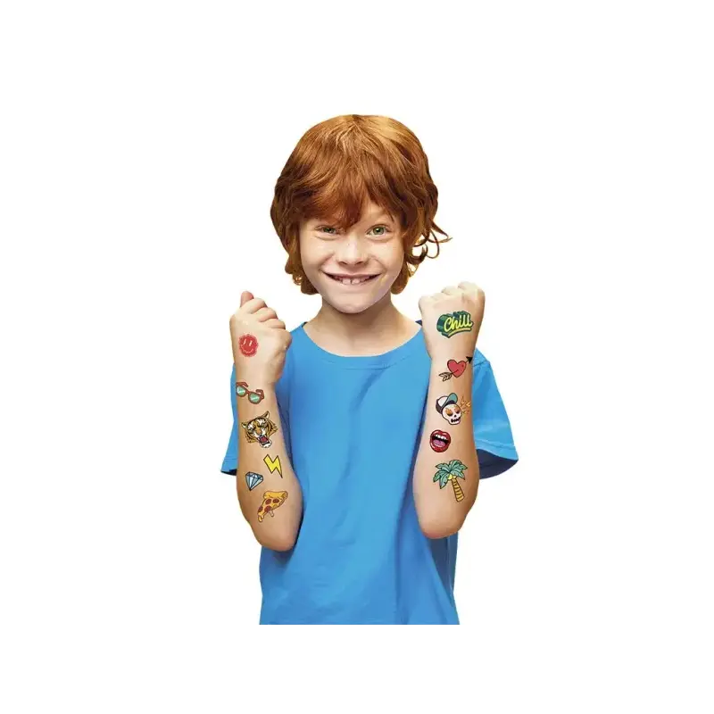 Jovi Expositor con 24 Packs de Tatuajes Temporales - 6 Laminas por Pack - Mas de 80 Motivos - Emoticonos, Animales, Objetos etc.