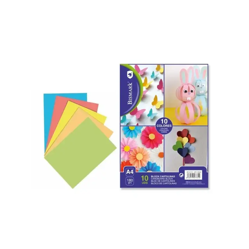 Bismark Pack de 10 Cartulinas 180 g/m² - Tamaño A4 - Colores Surtidos | Ahorro Imprimiendo