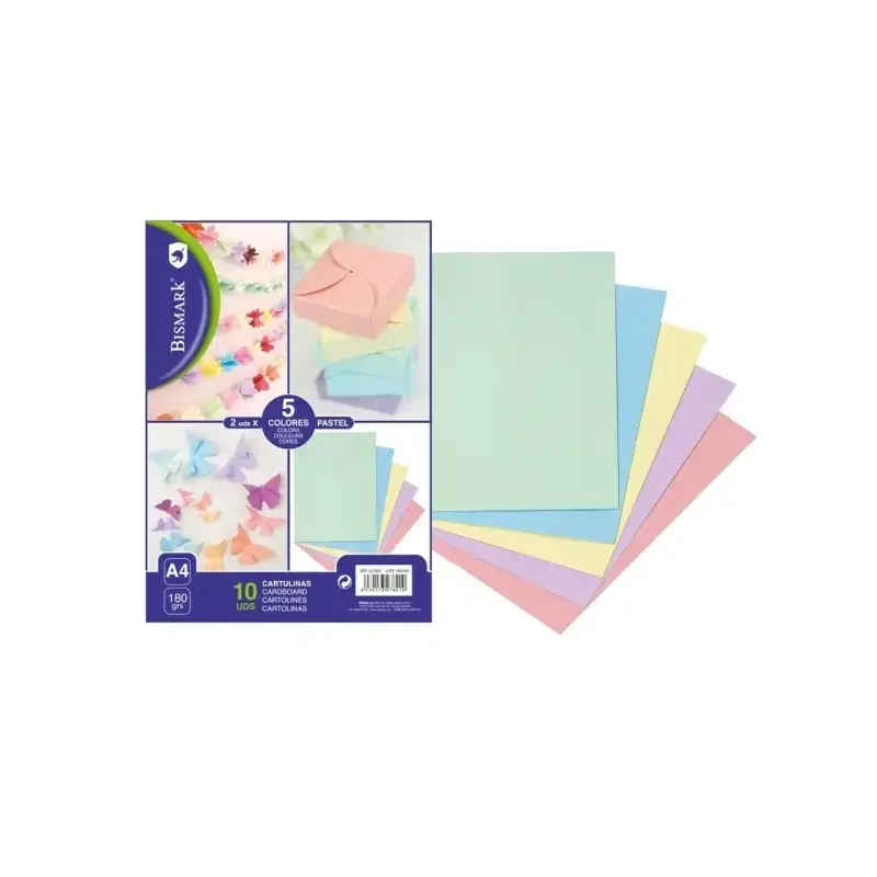 Bismark Pack de 10 Cartulinas 180 g/m² - Tamaño A4 - Colores Pastel Surtidos | Ahorro Imprimiendo