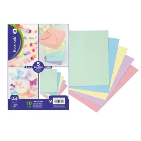 Bismark Pack de 10 Cartulinas 180 g/m² - Tamaño A4 - Colores Pastel Surtidos | Ahorro Imprimiendo