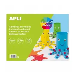 Apli Bloc de 10 Cartulinas 170gr - Libre de Acidos - Ideal para Manualidades y Uso Escolar - Colores Surtidos | Ahorro Imprimien