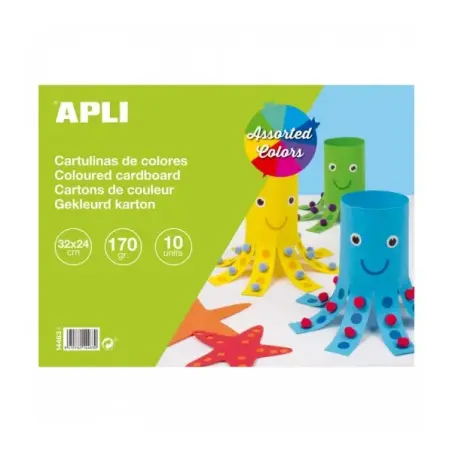 Apli Bloc de 10 Cartulinas 170gr - Libre de Acidos - Ideal para Manualidades y Uso Escolar - Colores Surtidos | Ahorro Imprimien