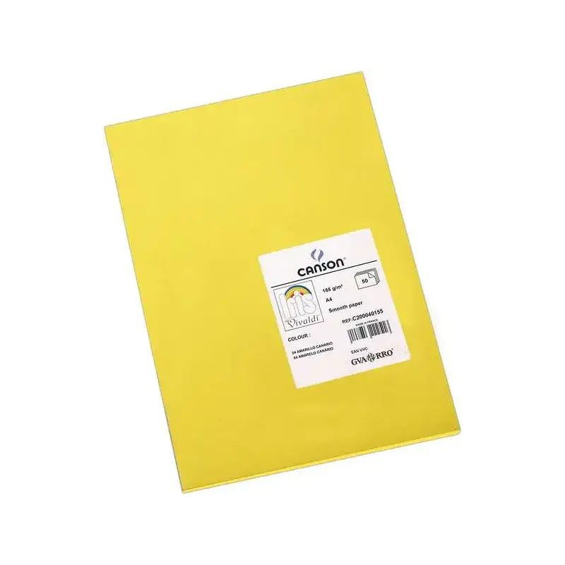Canson Guarro Pack de 50 Cartulinas Iris A4 de 185g - 21x29.7cm - Color Amarillo Canario | Ahorro Imprimiendo