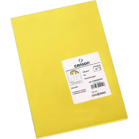Canson Guarro Pack de 50 Cartulinas Iris A4 de 185g - 21x29.7cm - Color Amarillo Canario | Ahorro Imprimiendo