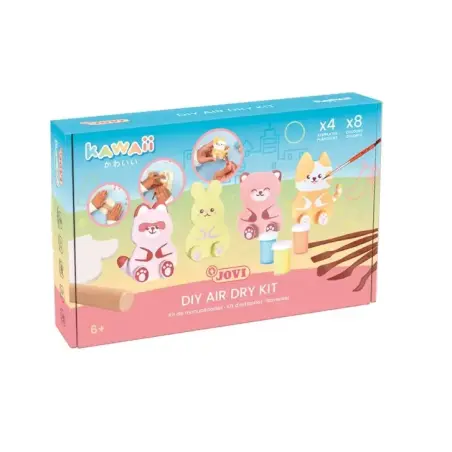 Jovi Kawaii Air Dry Kit con Pasta Endurecible 500gr + 4 Plantillas + Pinturas + Complementos - Facil de Moldear - Colores Surtid