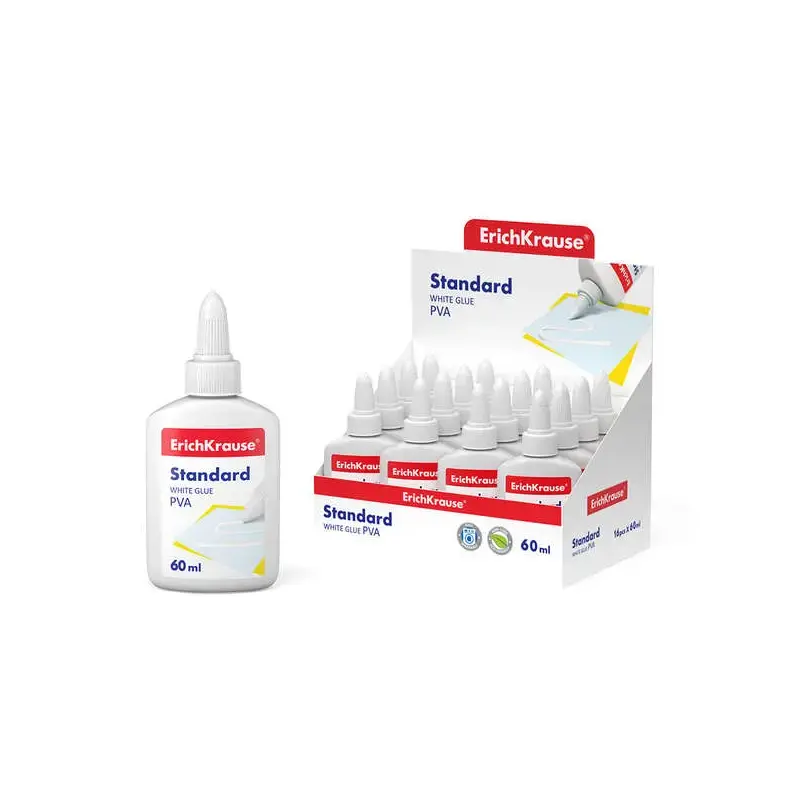 Erichkrause Cola Blanca PVA Standard 60ml - Aplicador Autolimpiante - Regulador de Intensidad - No Toxico - Resistente al Frio -