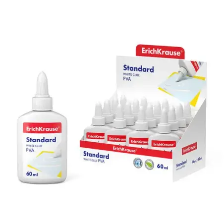 Erichkrause Cola Blanca PVA Standard 60ml - Aplicador Autolimpiante - Regulador de Intensidad - No Toxico - Resistente al Frio -