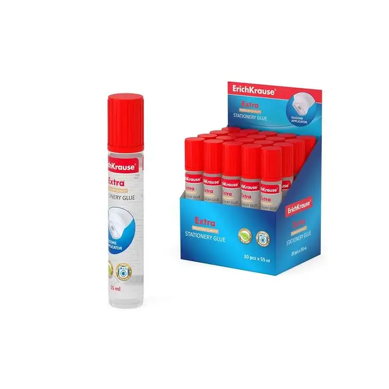 Erichkrause Extra Pegamento Liquido 55ml - Con aplicador de Silicona Suave - Alta Capacidad Adhesiva - No Toxico - Resistente al