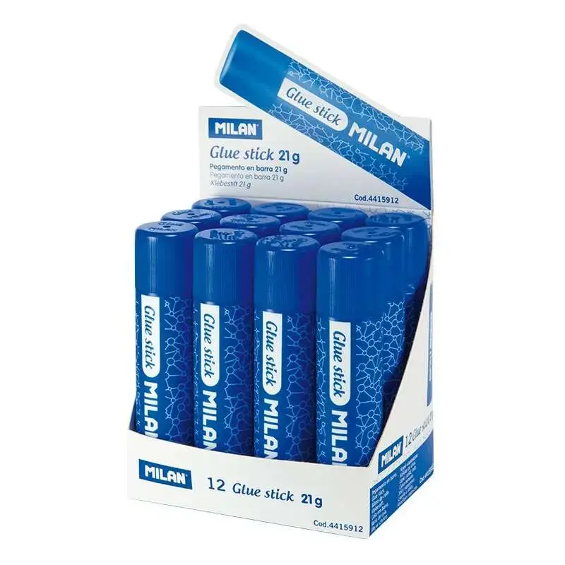Milan Barra de Pegamento Mediano - Cantidad 21gr - Sin Disolventes - Secado Rapido - Uso Escolar | Ahorro Imprimiendo