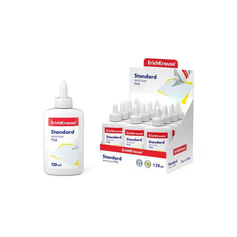 Erichkrause Cola Blanca PVA Standard 120ml - Aplicador Autolimpiante - Regulador de Intensidad - No Toxico - Resistente al Frio