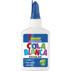 Imedio Cola Blanca Escolar 40gr - Sin Disolventes - Bote Blando Ideal para Niños - Con Espatula Incorporada | Ahorro Imprimiendo