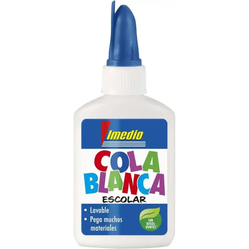 Imedio Cola Blanca Escolar 40gr - Sin Disolventes - Bote Blando Ideal para Niños - Con Espatula Incorporada | Ahorro Imprimiendo