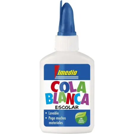 Imedio Cola Blanca Escolar 40gr - Sin Disolventes - Bote Blando Ideal para Niños - Con Espatula Incorporada | Ahorro Imprimiendo