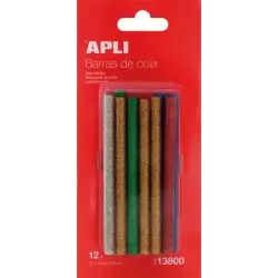 Apli Recambio de Barras de Adhesivo Termofusible - Ø7.5mmx10cm - Colores Surtidos con Purpurina - Precision y Limpeza - Compatib