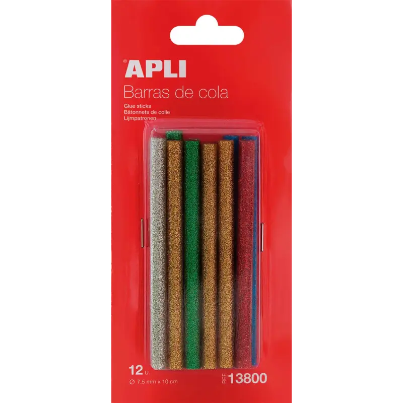Apli Recambio de Barras de Adhesivo Termofusible - Ø7.5mmx10cm - Colores Surtidos con Purpurina - Precision y Limpeza - Compatib