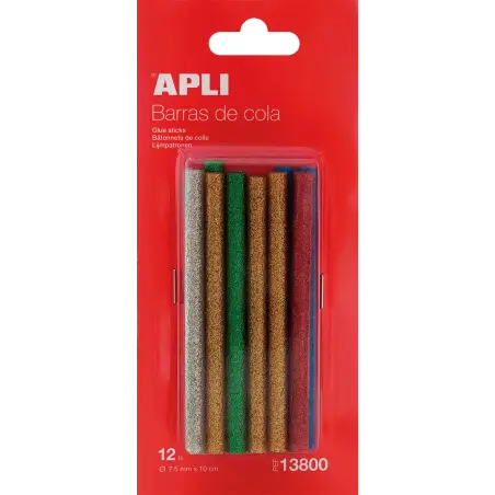 Apli Recambio de Barras de Adhesivo Termofusible - Ø7.5mmx10cm - Colores Surtidos con Purpurina - Precision y Limpeza - Compatib