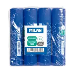 Milan Pack 4 Barras de Pegamento 8 g - Multiusos - Multisuperficies - Sin Disolventes - Uso Escolar - Color Azul | Ahorro Imprim