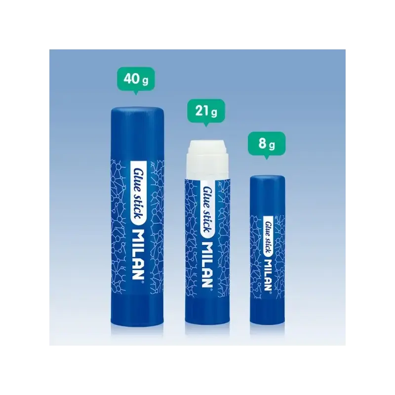 Milan Pack 4 Barras de Pegamento 8 g - Multiusos - Multisuperficies - Sin Disolventes - Uso Escolar - Color Azul | Ahorro Imprim