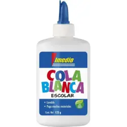 Imedio Cola Blanca Escolar 125gr - Sin Disolventes - Bote Blando Ideal para Niños - Con Espatula Incorporada | Ahorro Imprimiend
