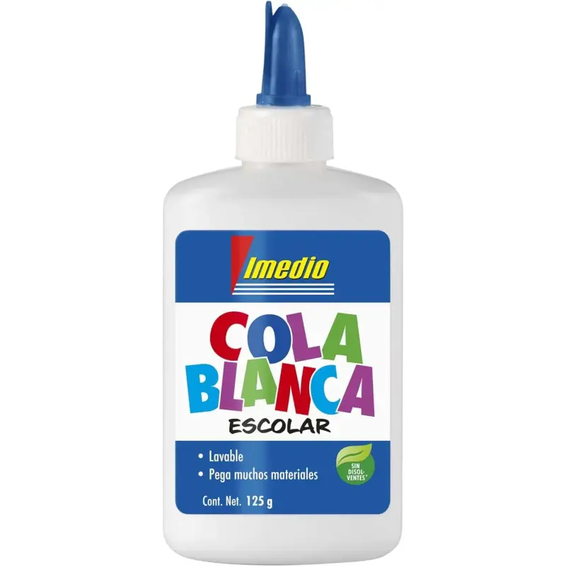 Imedio Cola Blanca Escolar 125gr - Sin Disolventes - Bote Blando Ideal para Niños - Con Espatula Incorporada | Ahorro Imprimiend