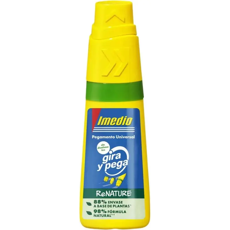 Imedio Gira y Pega Renature Pegamento Universal Sin Disolventes 35ml - Aplicador Giratorio 3 Posiciones - Envase 88% de Origen V
