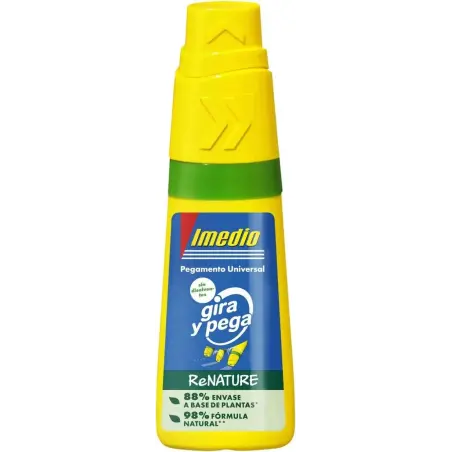 Imedio Gira y Pega Renature Pegamento Universal Sin Disolventes 35ml - Aplicador Giratorio 3 Posiciones - Envase 88% de Origen V