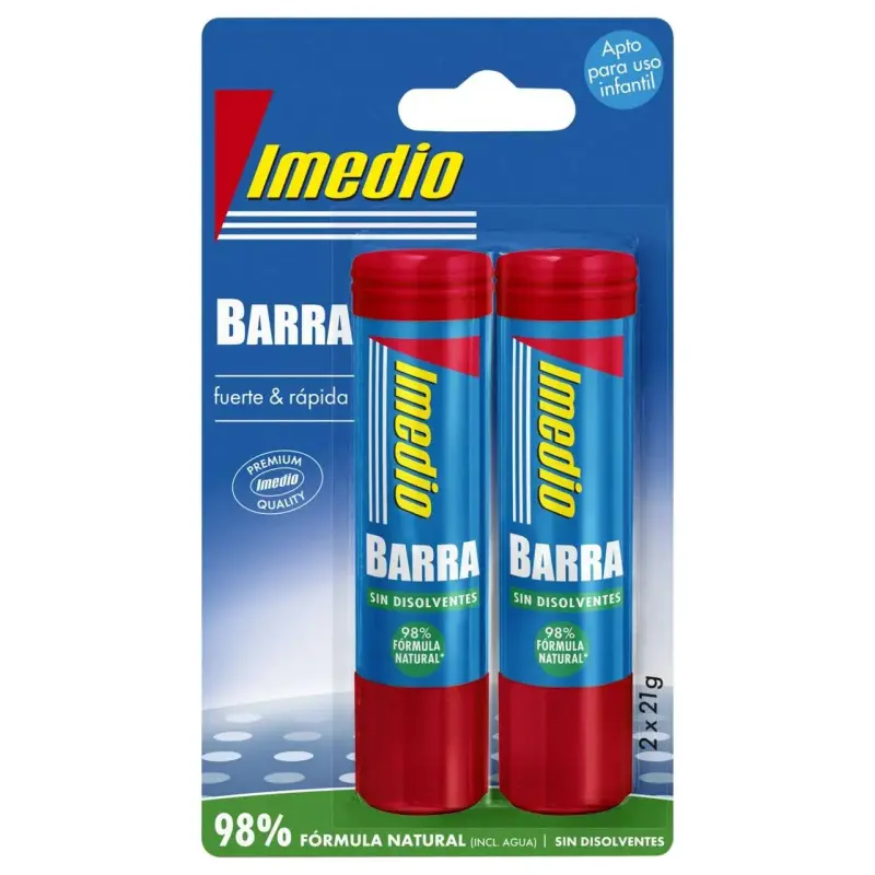 Imedio Pack de 2 Barras de Pegamento de 21grs - Sin Disolventes - Lavable - Apto para Uso Escolar | Ahorro Imprimiendo