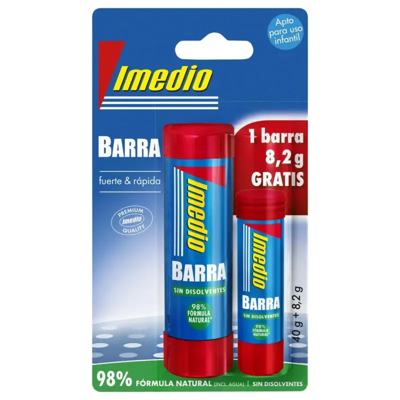 Imedio Pack de 2 Barras de Pegamento de 1x 40grs + 1x 8.2grs - Sin Disolventes - Lavable - Apto para Uso Escolar | Ahorro Imprim