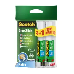 Scotch Pack de 4 Pegamentos en Barra Adhesivo Solido - 8gr por Unidad - Promocion 3 Barras + 1 Gratis - Color Transparente | Aho