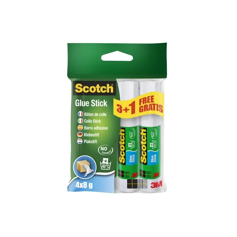 Scotch Pack de 4 Pegamentos en Barra Adhesivo Solido - 8gr por Unidad - Promocion 3 Barras + 1 Gratis - Color Transparente | Aho