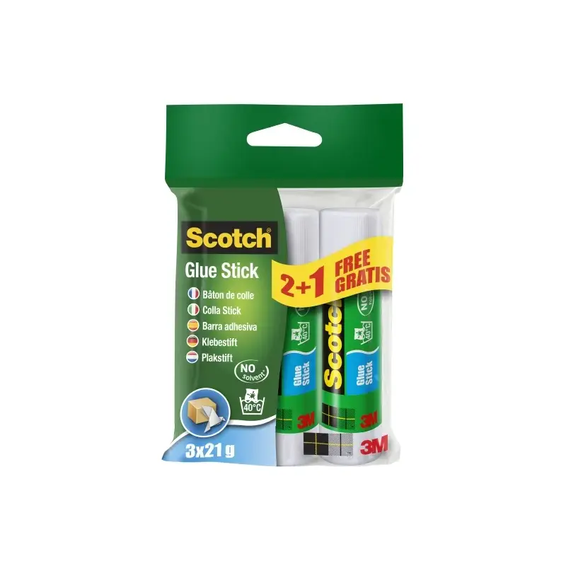 Scotch Pack de 3 Pegamentos en Barra Adhesivo Solido - 21gr por Unidad - Promocion 2 + 1 Gratis - Color Transparente | Ahorro Im