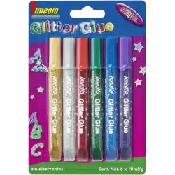 Imedio Glitter Glue "Original" Pack de 6 Tubos de Pegamento con Brillantina 10ml - Para Distintos Materiales - Tubo Extrablando