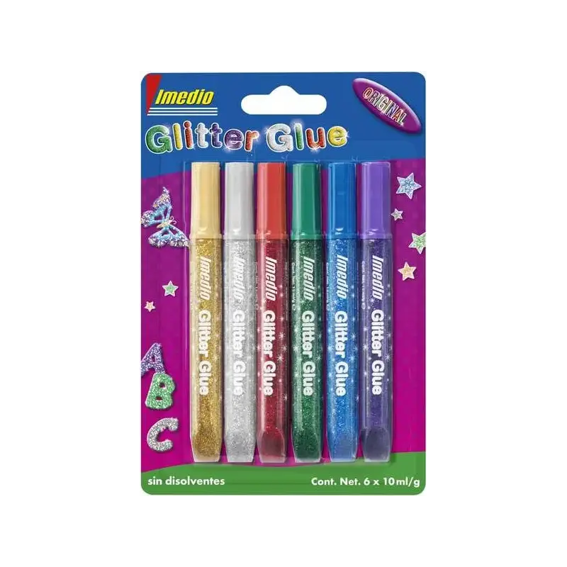 Imedio Glitter Glue "Original" Pack de 6 Tubos de Pegamento con Brillantina 10ml - Para Distintos Materiales - Tubo Extrablando