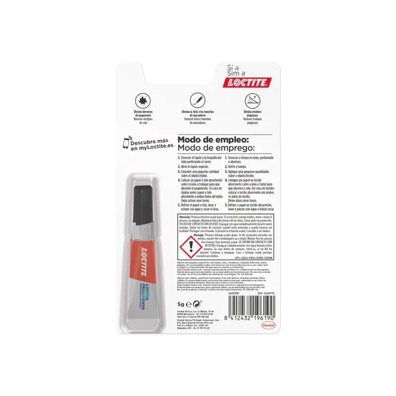 Loctite Super Glue-3 Limpia Pegamento 5gr - Elimina Restos de Etiquetas Adhesivas, Restos de Pegamento en Objetos Mal Pegados y
