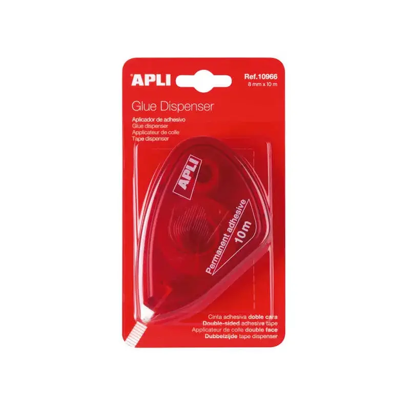 Apli Aplicador Adhesivo Doble Cara 8mm x 10m - Facil de Usar - Adhesivo Fuerte - Ideal para Manualidades y Proyectos Escolares -