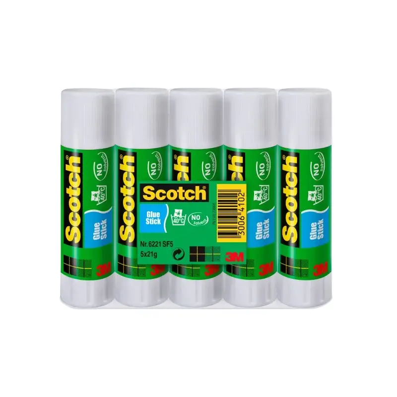 Scotch Pack de 5 Pegamentos en Barra Adhesivo Solido - 21gr por Unidad - Color Transparente | Ahorro Imprimiendo